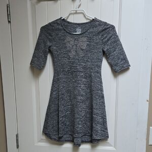 Faded Glory Kida Medium 7-8 Years Chic Gray Dress with Sparkling Bow Applique